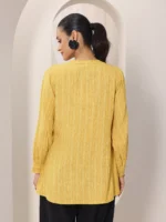 Yellow Woven Design Cotton Blend Straight Short Kurti - Image 3