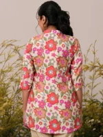Cream Printed Silk Blend A-Line Kurti - Image 4