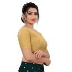 Round Neck Dobby Cotton Lycra Stretchable Elbow Sleeve Readymade Saree Blouse for Women Stylish (Free Size) - Image 2