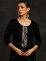 Black Yoke Design Cotton Straight Kurta - Image 5