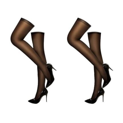 Planetarium Hub Women's Full Coverage Transparent Thigh High Full Long Legs Length Stocking Socks (2 Black)