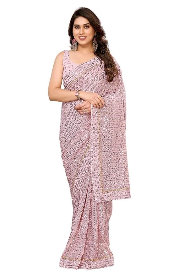 61VnxraOMgL._SY879_.jpg Women Georgette With Sequence Ready to Wear Saree - Image 1