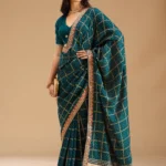 Peacock Blue Gold Zariwork Soft Raw Silk Saree