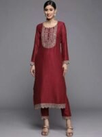 Maroon Yoke Design Silk Kurta